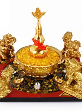 速发招财聚财纯铜麒麟缸铜貔貅罗盘聚宝盆百福黄芦米葫家居聚财摆