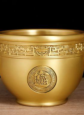 速发双耳铜艺黄铜米缸聚宝盆摆家招财进宝缸客厅件居工缸品摆件存