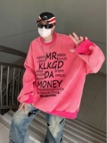 玫红色卫衣男生春秋季加厚美式hiphop外套印花字母宽松大码打底衫，男装卫衣，星座203