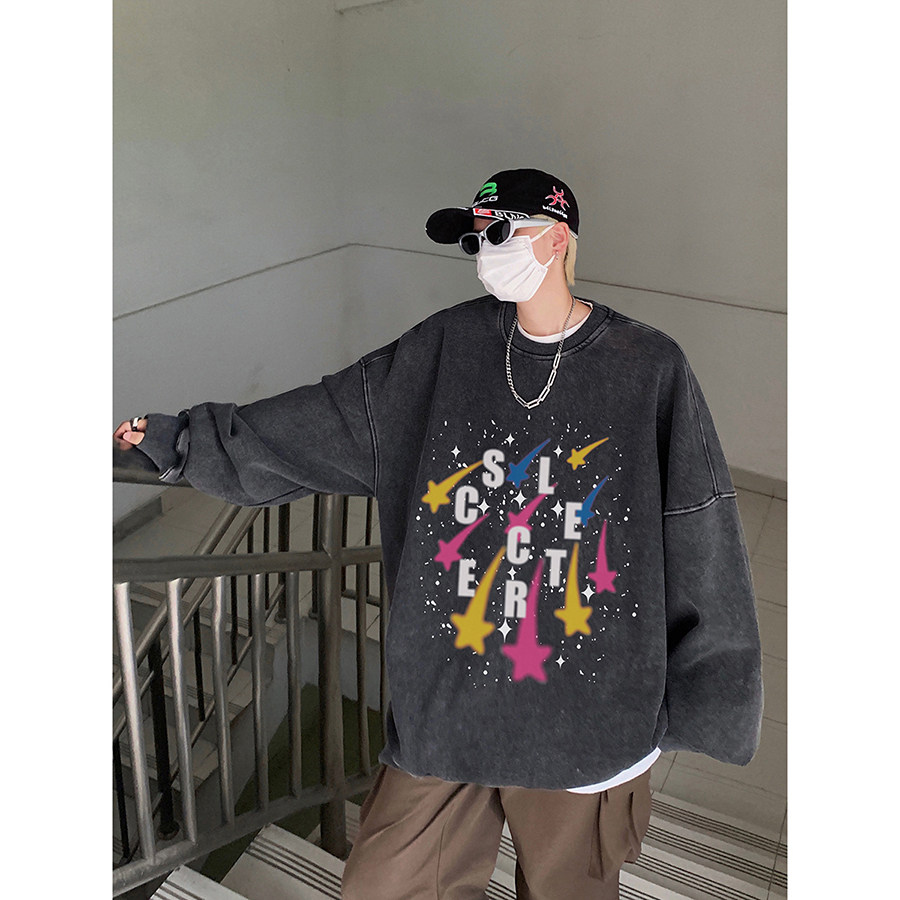 直播品质!秋冬重磅水洗做旧圆领卫衣XZ203-W606-P58,男装卫衣,星座203