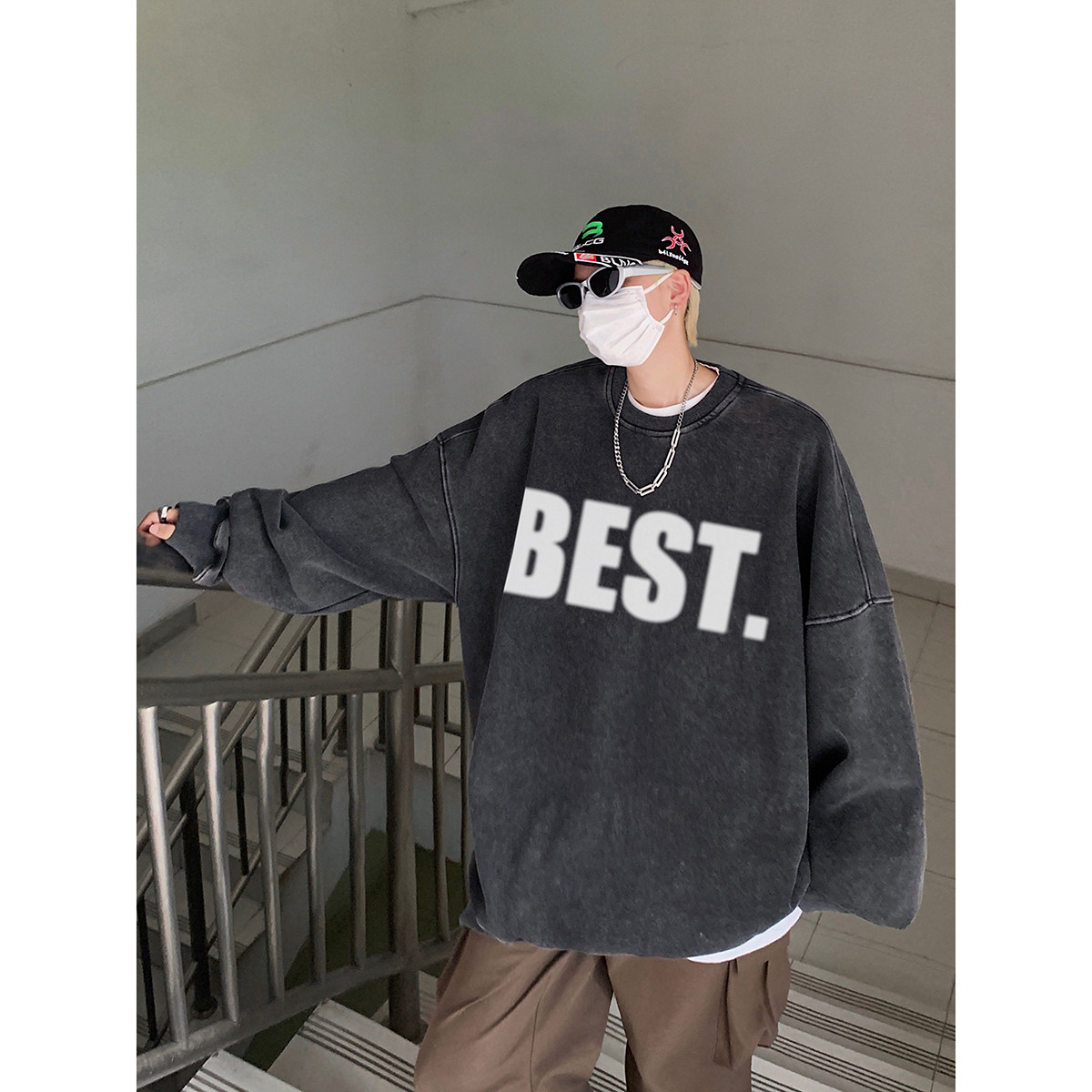 直播品质!秋冬重磅水洗做旧圆领卫衣XZ203-W604-P58,男装卫衣,星座203