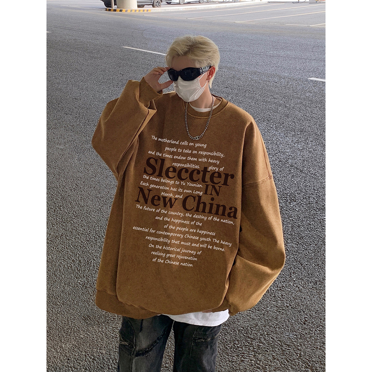 直播品质!23秋冬重磅水洗做旧圆领卫衣XZ203-W613-P58,男装卫衣,星座203