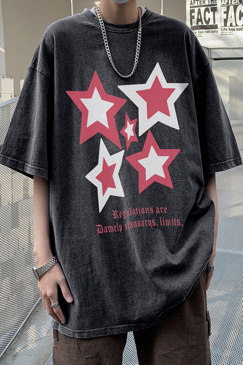 XZ203-SX234-P3823夏季新品水洗做旧宽松印花短袖T恤,男装T恤,星座203