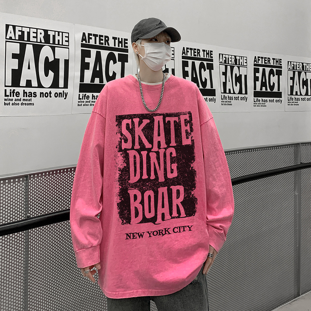 美式水洗长袖t恤男生冬季2025新款字母印花春秋纯棉重磅圆领上衣,男装T恤,星座203