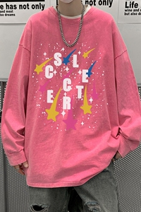 直播品质！秋装新品水洗做旧宽松印花长袖T恤 XZ203-CT645-P55..图片