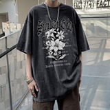 XZ203-SX247-P3823夏季新品水洗做旧宽松印花短袖T恤，男装T恤，星座203