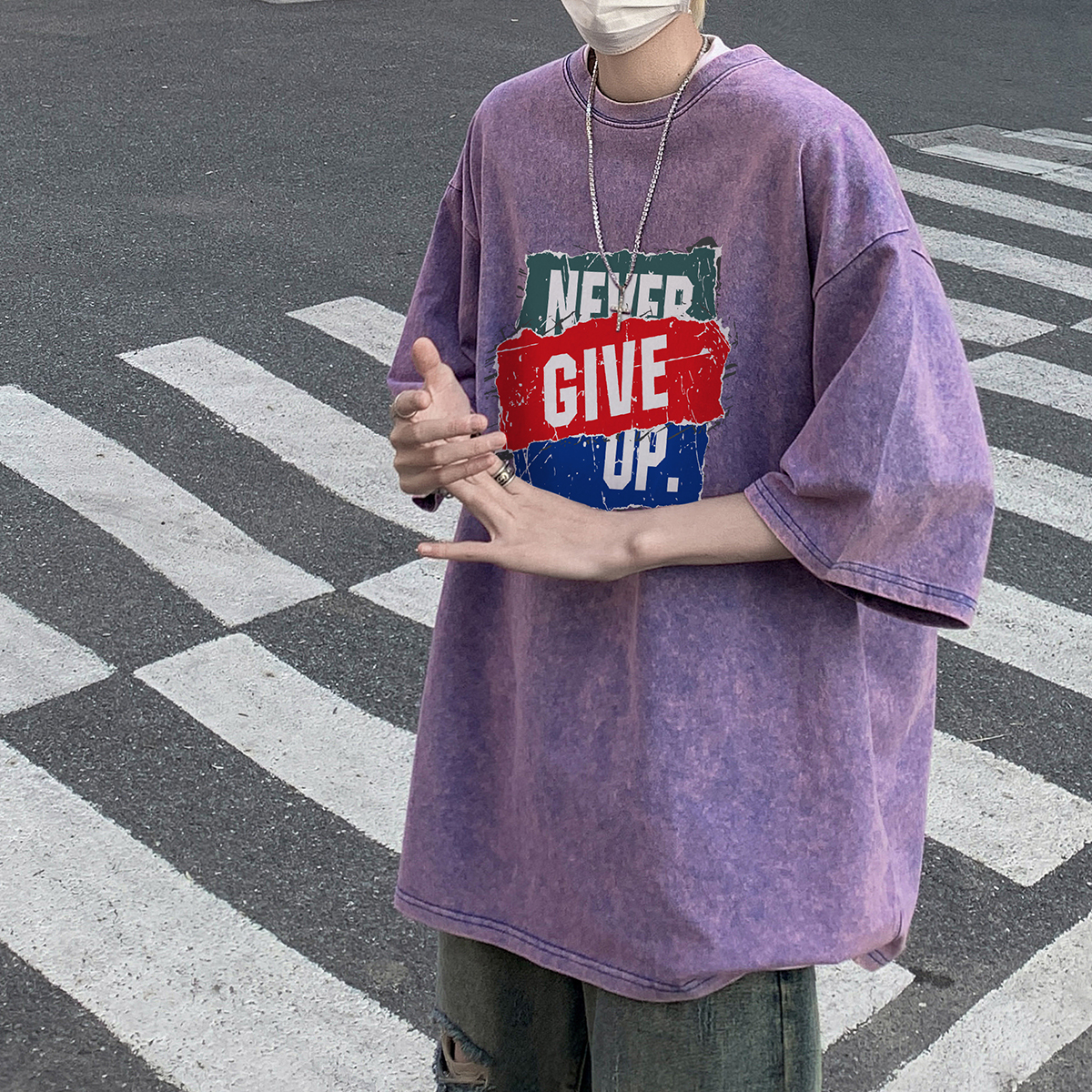 XZ203-SX238-P38夏季新品水洗做旧宽松印花短袖T恤，男装T恤，星座203