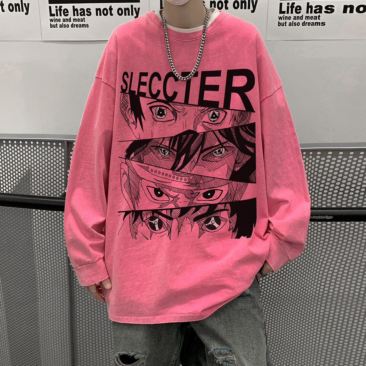 直播品质！秋装新品水洗做旧宽松印花长袖T恤 XZ203-CT221-P55.图片