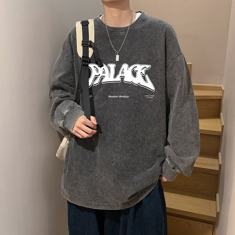 XZ203-CT21-P5523春季水洗做旧全棉长袖T恤货足！控78,男装T恤,星座203