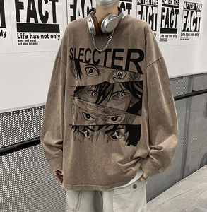 直播品质！秋装新品水洗做旧宽松印花长袖T恤 XZ203-CT221-P55图片