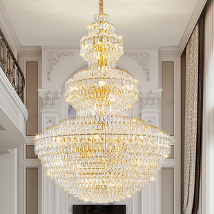 现代轻奢客厅水晶大吊灯别墅复式楼中楼大厅多层长吊灯欧式餐厅灯