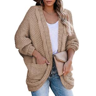 loose casual autumn female neck chunky long cardigan