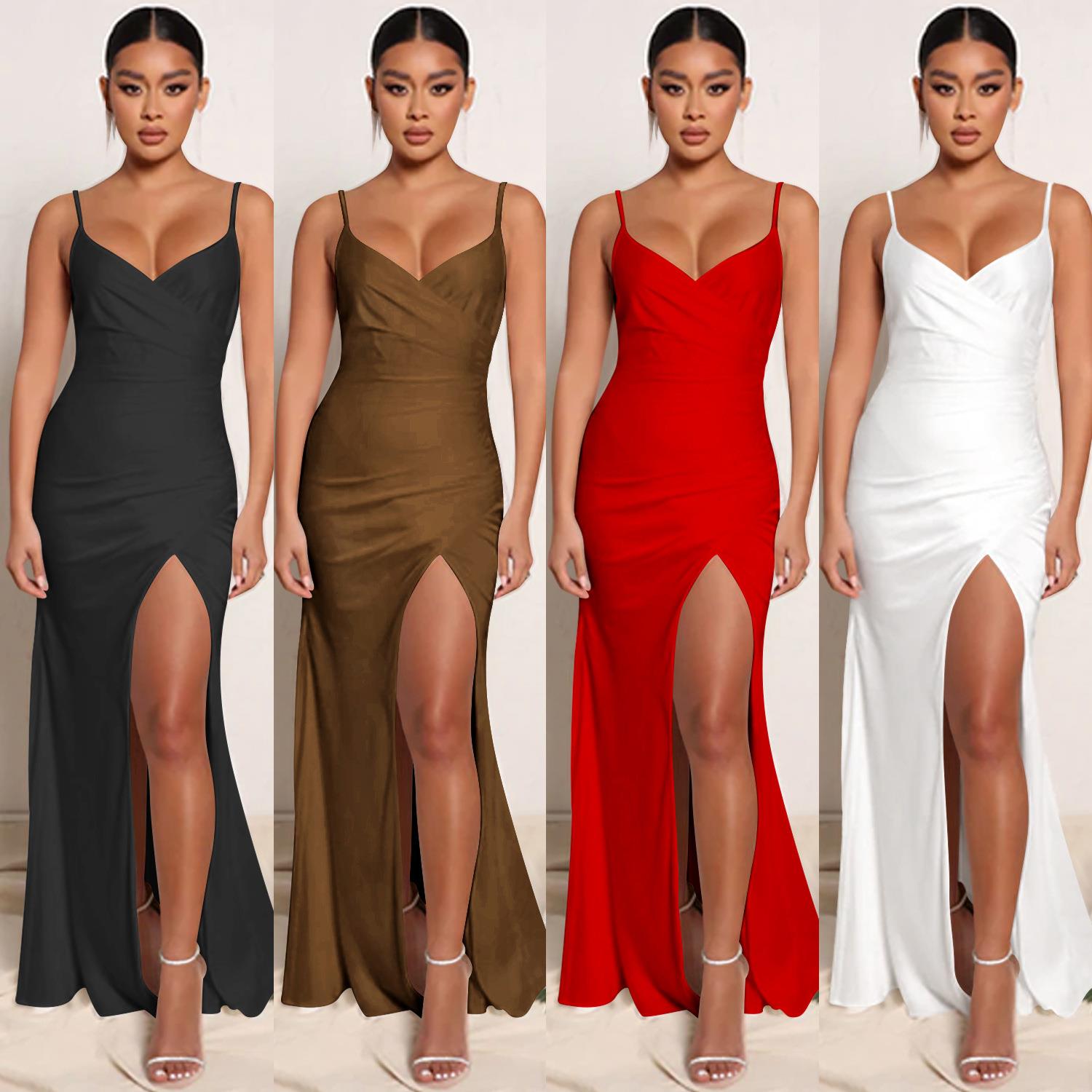 kliou sexy elegant women long dresses solid concise