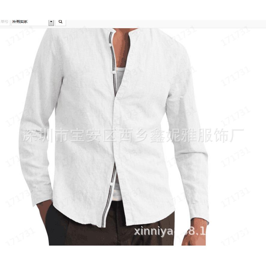 Mens cotton stand-up and ribbon solid shirt color collar