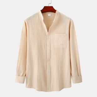 Sleeve Long Color Shirt Lapel Mens Button Solid