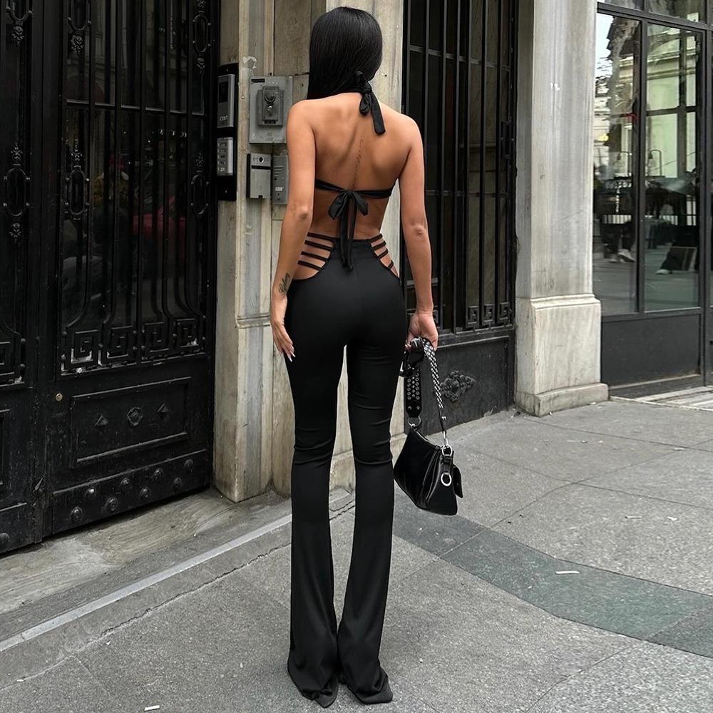 jumpsuit women flared sleeveless lace-up slightly for