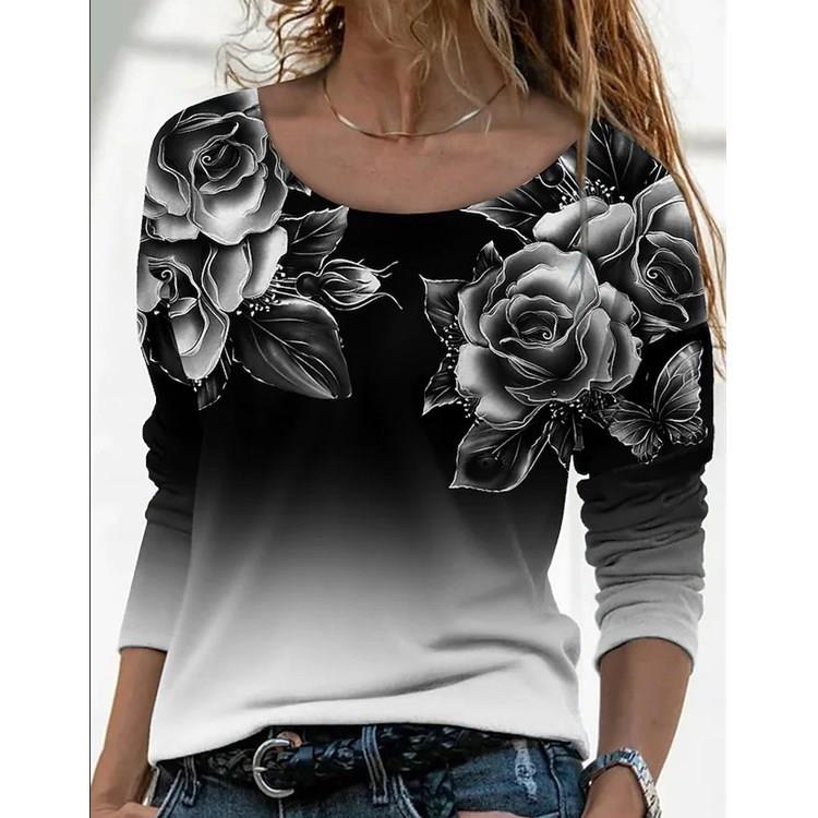 women for T-shirt pullover casual neck round loose