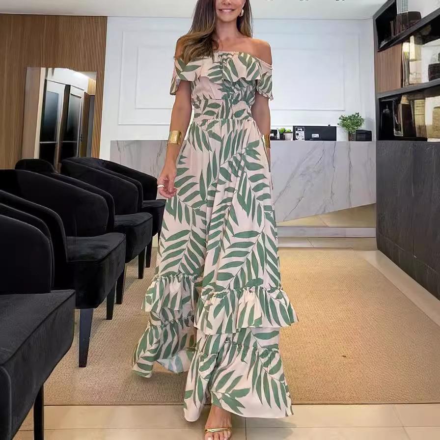 summer dress women clothing one neck elastic waist big