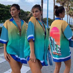 Color Stitching Contrast Loose Urban Gradient Womens Stripe