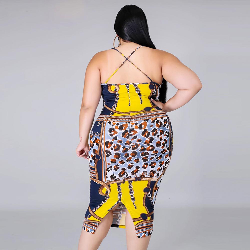 Plus size womens sexy suspender leopard chain dress does