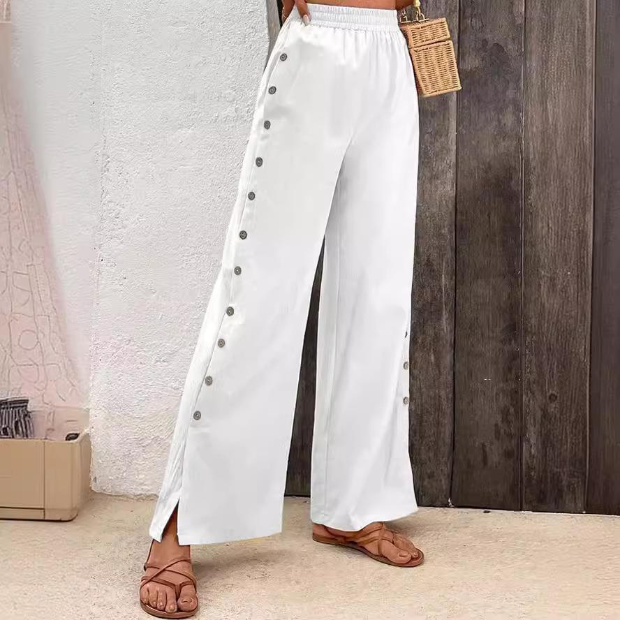 Cotton and Cuff Linen Womens Color Multi-Button Slit Solid