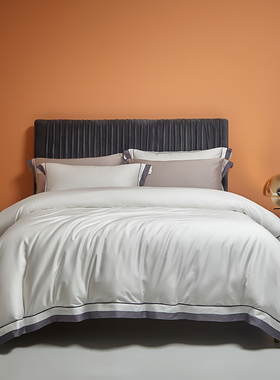 轻奢简约风100支长绒棉四件套 北欧全棉贡缎纯色酒红灰色床单被套