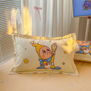 萌宠星星人纯棉单品枕套全棉卡通风星星的梦彩色烟花小月亮枕头套
