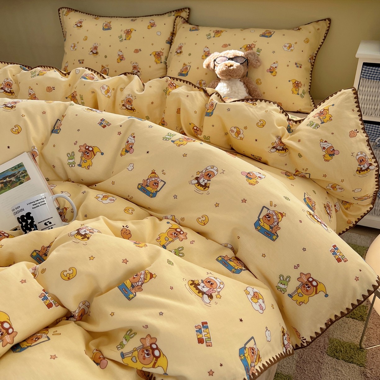 星星人纯棉双层纱四件套全棉卡通亲肤裸睡宿舍床单被套1.5m米床笠