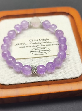 水晶手串紫水晶间回纹萤石手链女