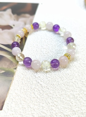 天然紫水晶黄水晶手串招桃花桔梗