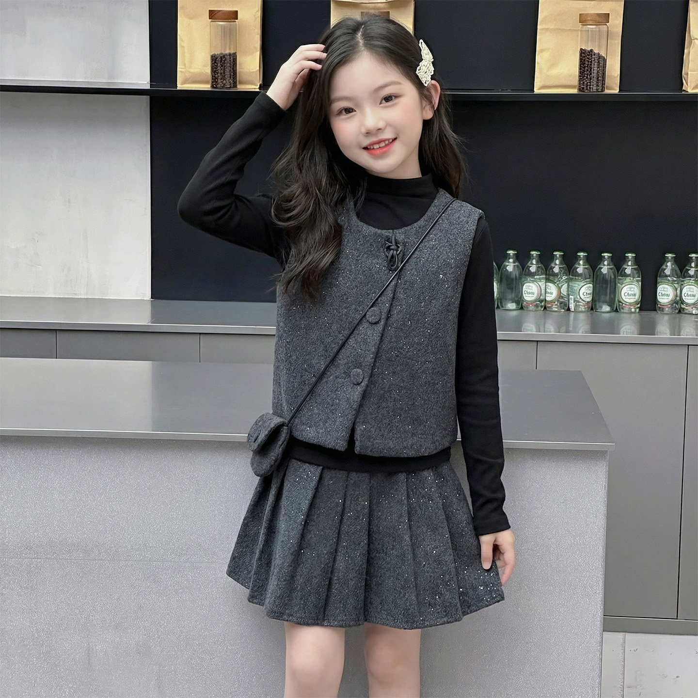 女童春季小香风马甲三件套2026新款女孩春秋洋气打底衫半身裙套装,童装/婴儿装/亲子装,套装,淘宝优惠券,粉丝福利购,淘宝优惠卷