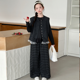 女童套装2025新款儿童洋气时髦马甲T恤中大童装女孩春秋款三件套