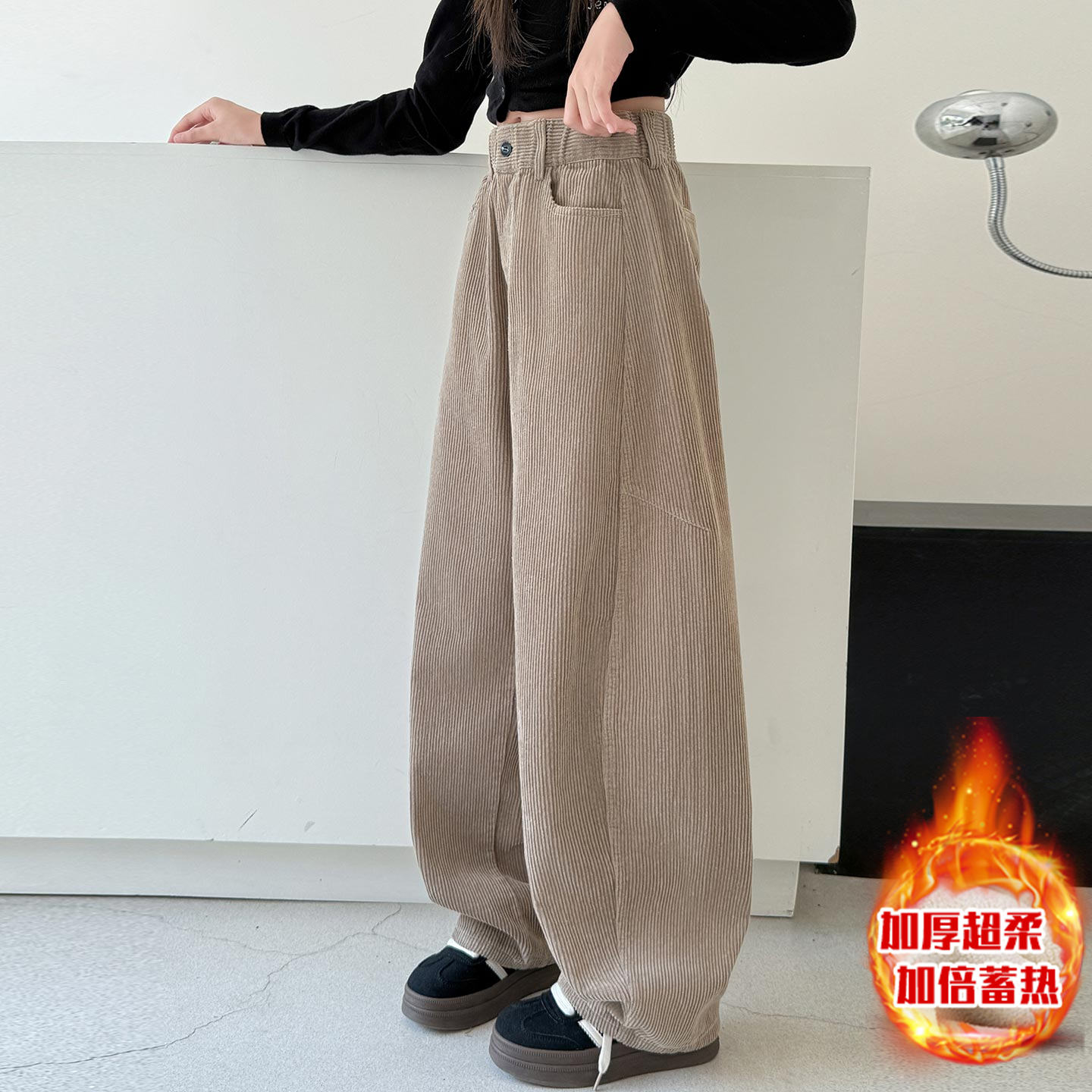 女童灯芯绒裤子直筒秋冬2025新款儿童弯刀卫裤女孩大童加绒阔腿裤