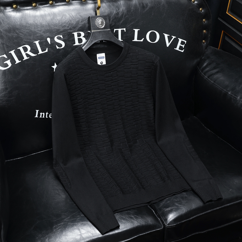 2023秋冬冬季圆领羊毛提花衫针织衫打底QT3017-809-P85沙发黑，男装针织衫/毛衣，钱塘6009(原3017)