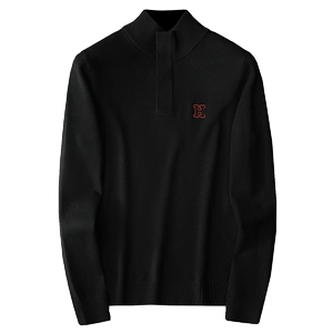 23冬季加厚毛衣立领羊毛衫外套68.8%羊毛QT3017-1060-P145平铺 黑图片