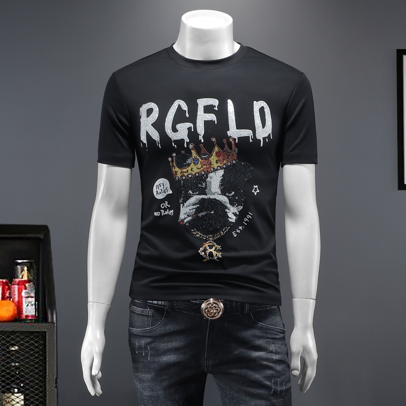 2024夏装新款丝光棉男士短袖t恤百搭高品质欧货25035-P80假模黑，男装T恤，钱塘6009(原3017)