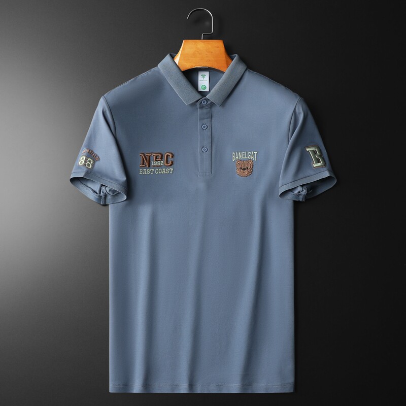欧货高品质珠地棉2023夏季新款男士短袖POLO衫9902-P75黑平铺,男装Polo衫,钱塘6009(原3017)