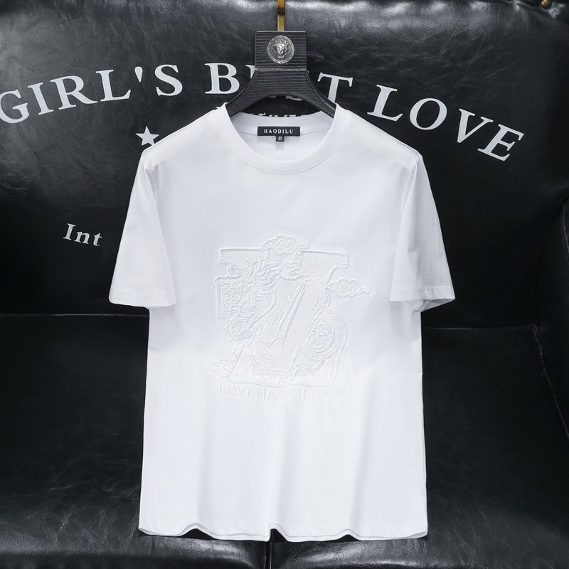 2024夏装新款丝光棉男士短袖t恤百搭高品质欧货8824-P80沙发白,男装T恤,钱塘6009(原3017)