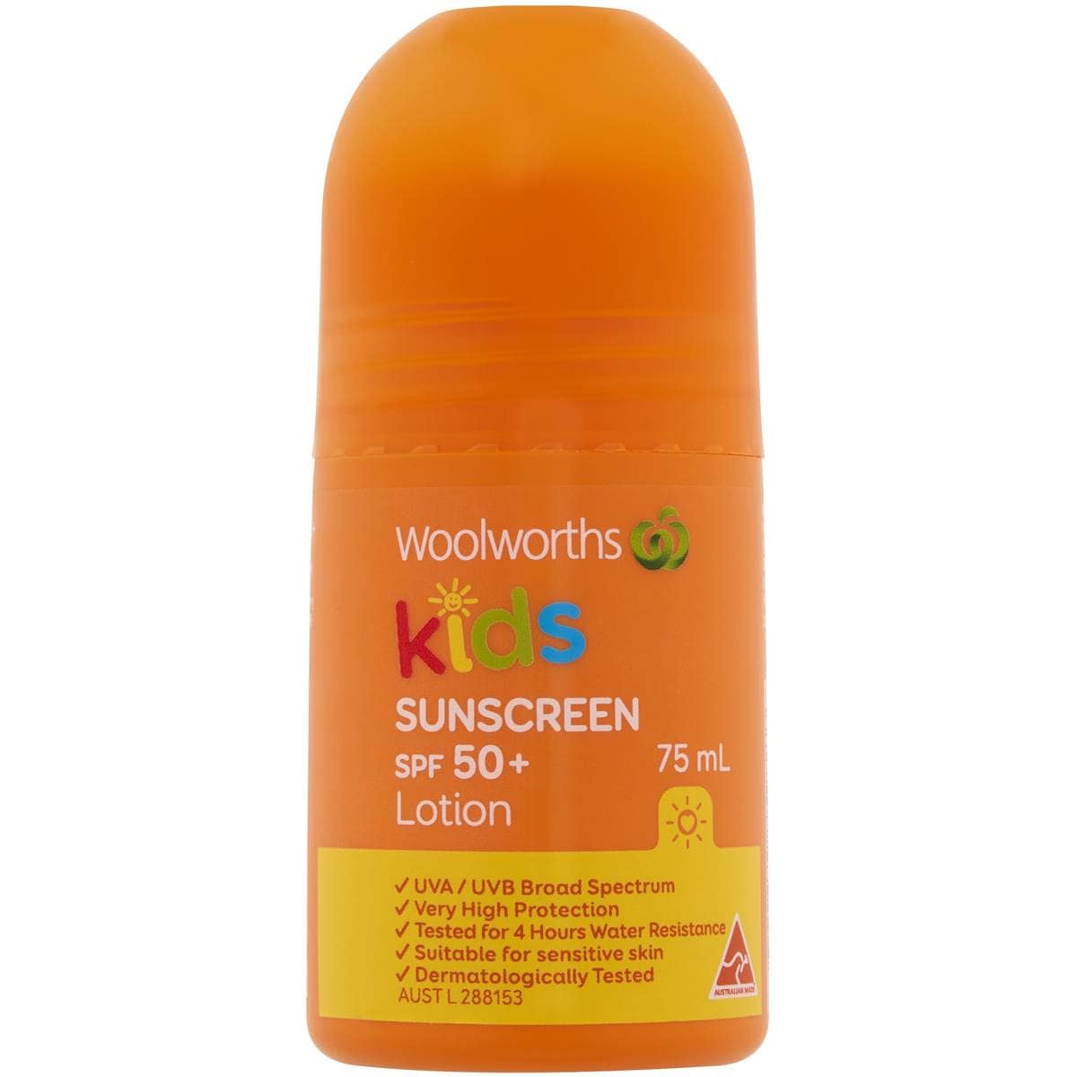 澳洲Woolworths超市SPF 50+儿童滚珠防晒霜75ml Sunscreen