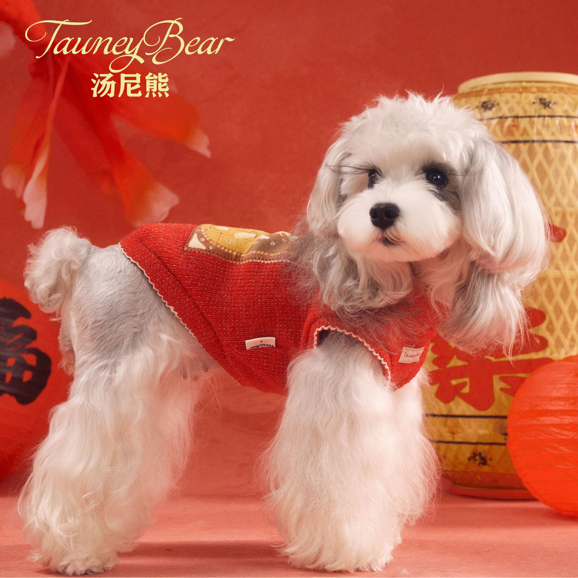 狗狗衣服雪纳瑞泰迪比熊马尔济斯约克夏秋冬无袖新年款红烫钻卫衣