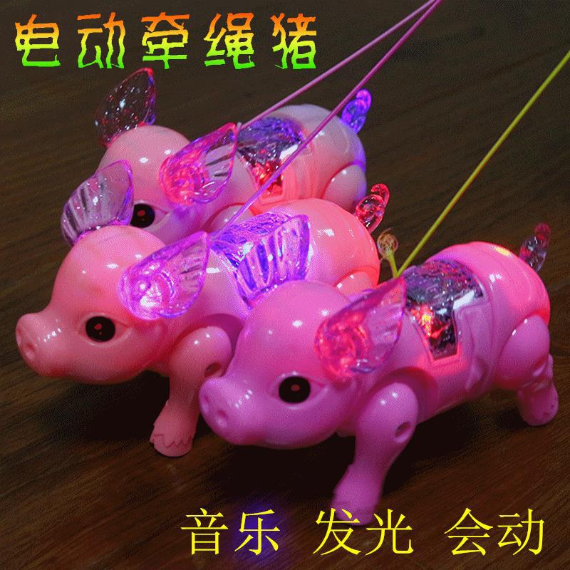 抖音电动牵绳发光小猪玩具带绳溜猪会跑会走路的儿童网红同款猪猪