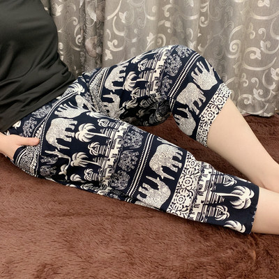 婆婆薄款家居睡裤女夏装纯棉绸老人中裤老太太七分裤特大码200斤
