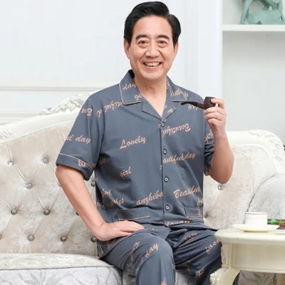 爷爷夏天短袖睡衣男加肥加大码老年人舒适休闲家居服爸爸纯棉衣服