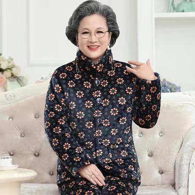 607080岁婆婆装加厚法兰绒睡衣女