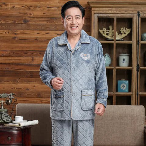 爸爸保暖珊瑚绒翻领衣服加绒加厚