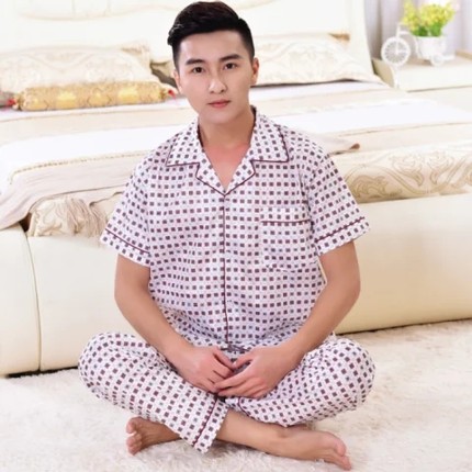 夏季中老年人纯棉短袖睡衣男士加肥加大码爷爷开衫翻领衣服爸爸装