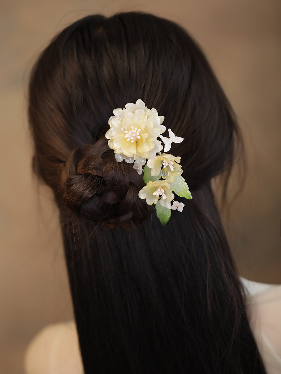 U型发簪琉璃牡丹花盘发簪子新中式发钗头饰森系 超仙旗袍国风配饰,饰品/流行首饰/时尚饰品新,发饰,淘宝优惠券,粉丝福利购,淘宝优惠卷