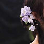 唐风发饰女优雅紫色蝴蝶花朵边夹森系仙美汉服配饰古风头饰新中式