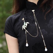 古风旗袍压襟挂件淡雅竹叶新中式 流苏吊坠胸针汉服古典配饰马面裙