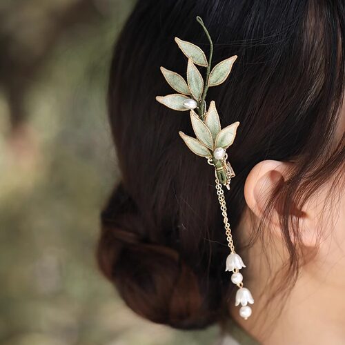 竹叶仿绒花精致小边夹掐丝森系